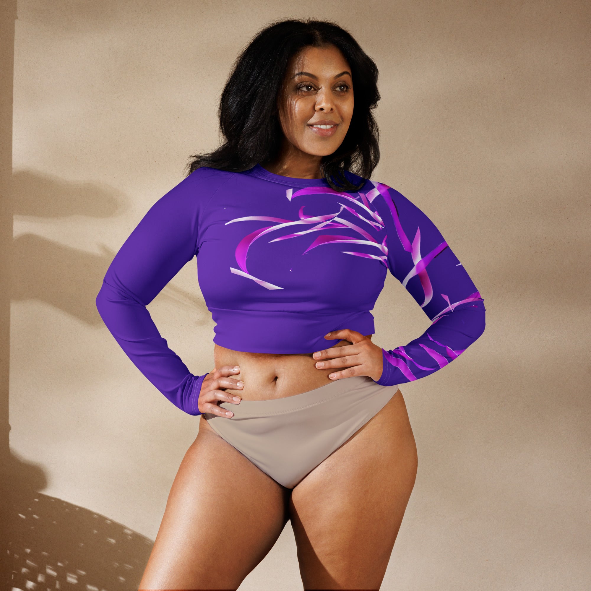 Purple & Pink crop top. Long-sleeved gym or dance top and streetwear. Women's yoga or fitness top. La Danza by WickedYo